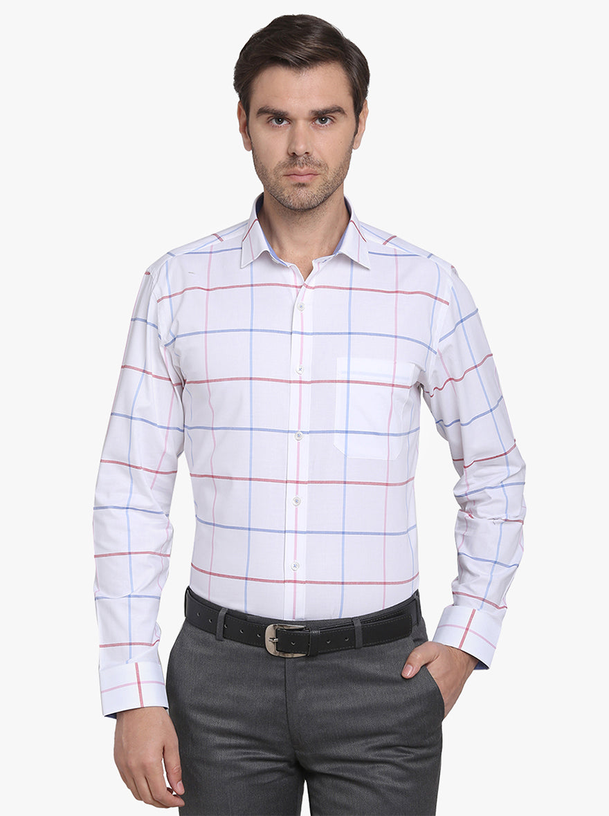 White & Blue Checked Slim Fit Formal Shirt | JadeBlue