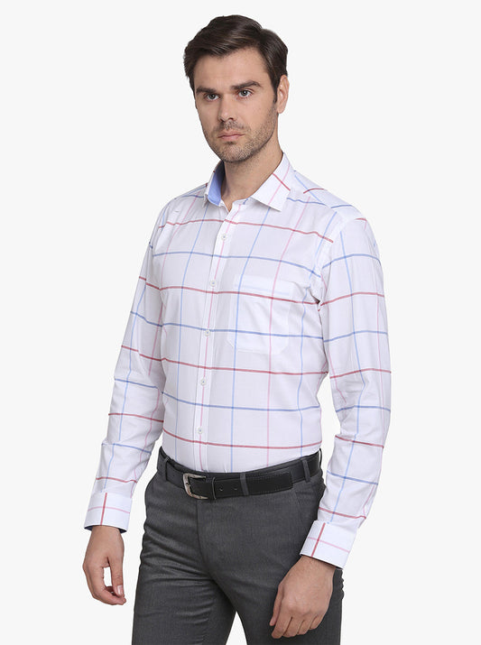 White & Blue Checked Slim Fit Formal Shirt | JadeBlue