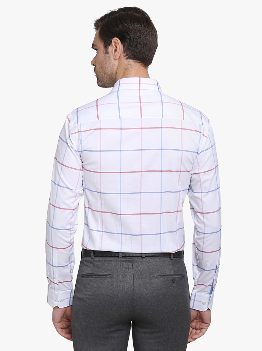 White & Blue Checked Slim Fit Formal Shirt | JadeBlue