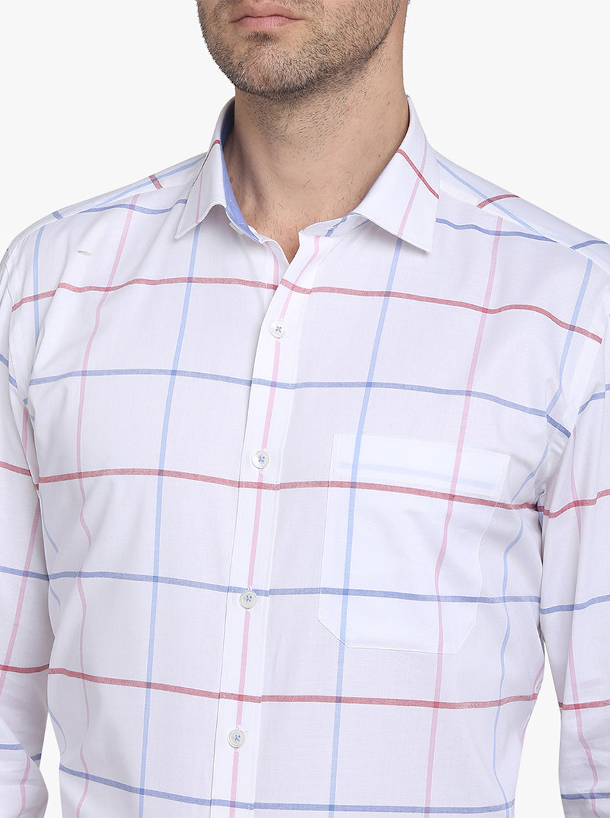 White & Blue Checked Slim Fit Formal Shirt | JadeBlue