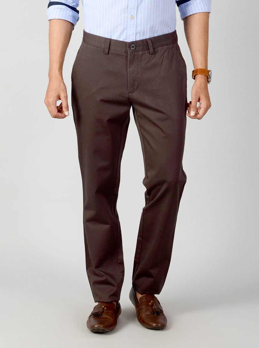 Dark Grey Self Textured Slim Fit Casual Trouser | JB Sport