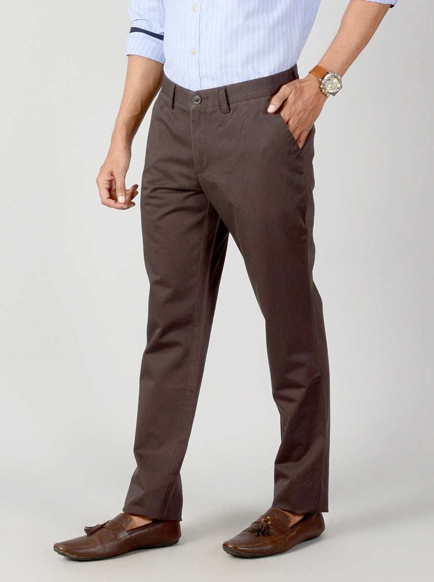 Dark Grey Self Textured Slim Fit Casual Trouser | JB Sport