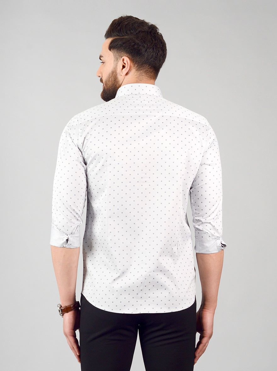 Light Grey Printed Slim Fit Formal Shirt | Greenfibre