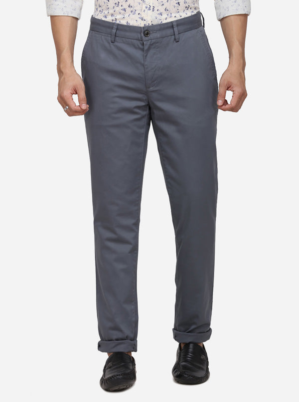 Steel Grey Solid Uno Fit Casual Trouser | JadeBlue Sport