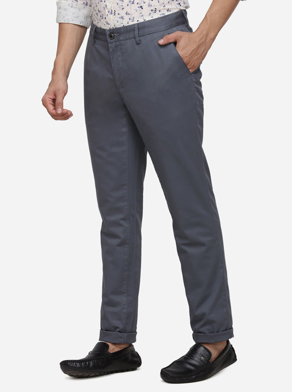 Steel Grey Solid Uno Fit Casual Trouser | JadeBlue Sport