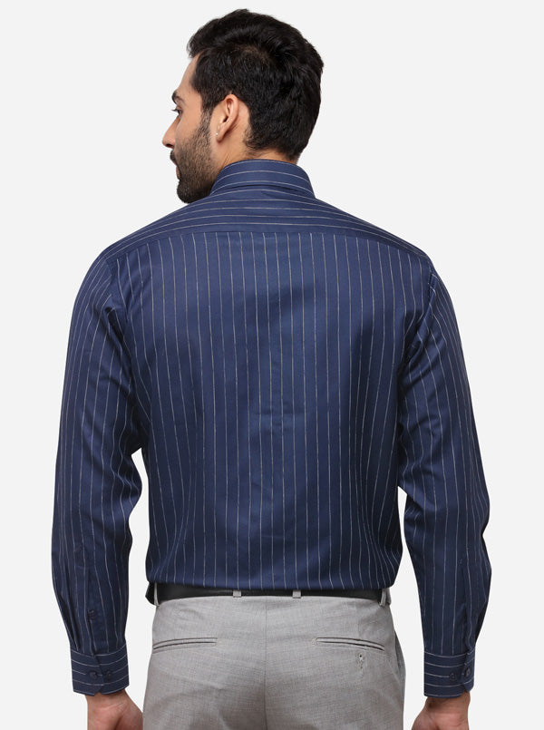 Navy Blue Striped Regular Fit Formal Shirt | Greenfibre