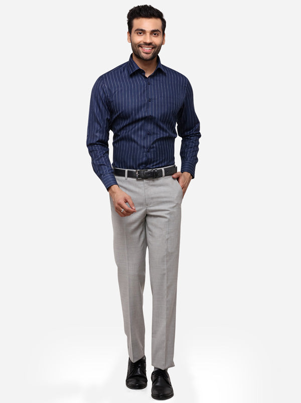 Navy Blue Striped Regular Fit Formal Shirt | Greenfibre