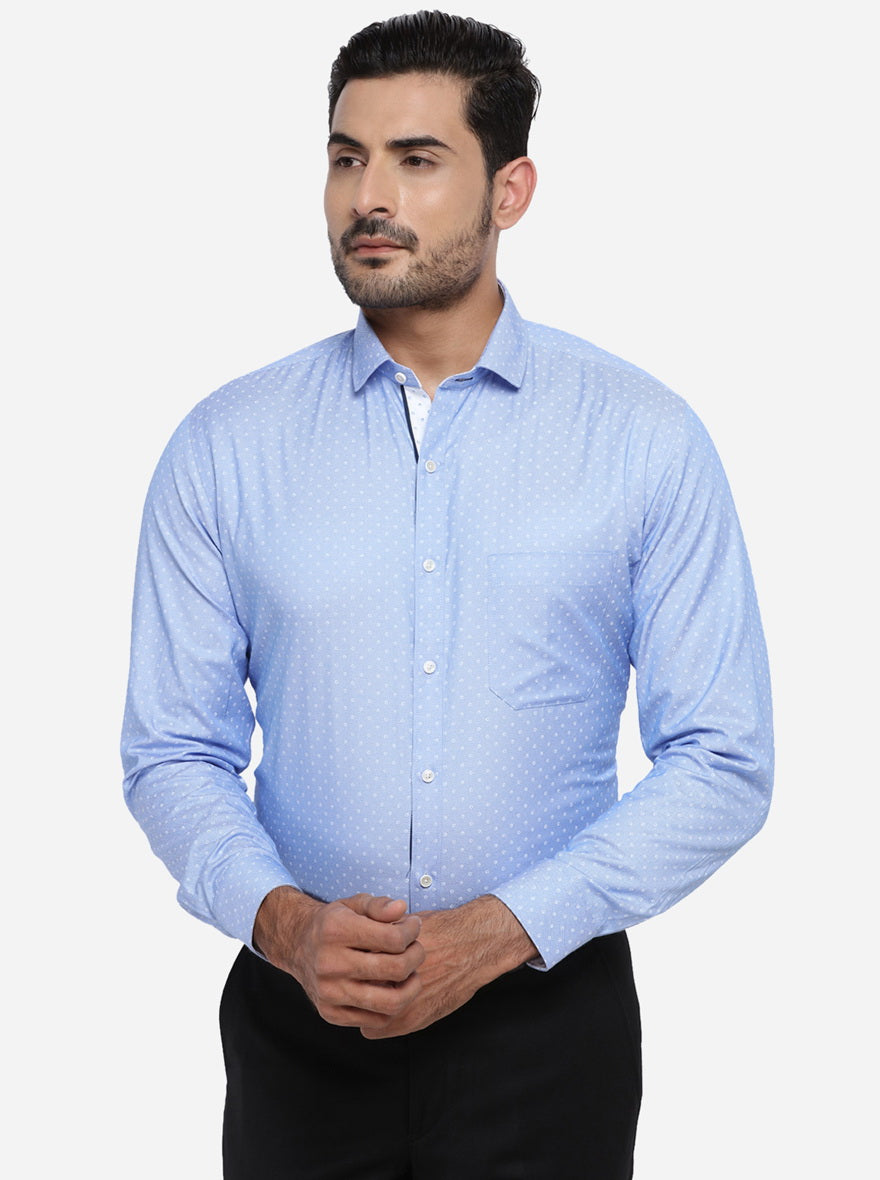 Blue & White Printed Slim Fit Party wear Shirt | Greenfibre