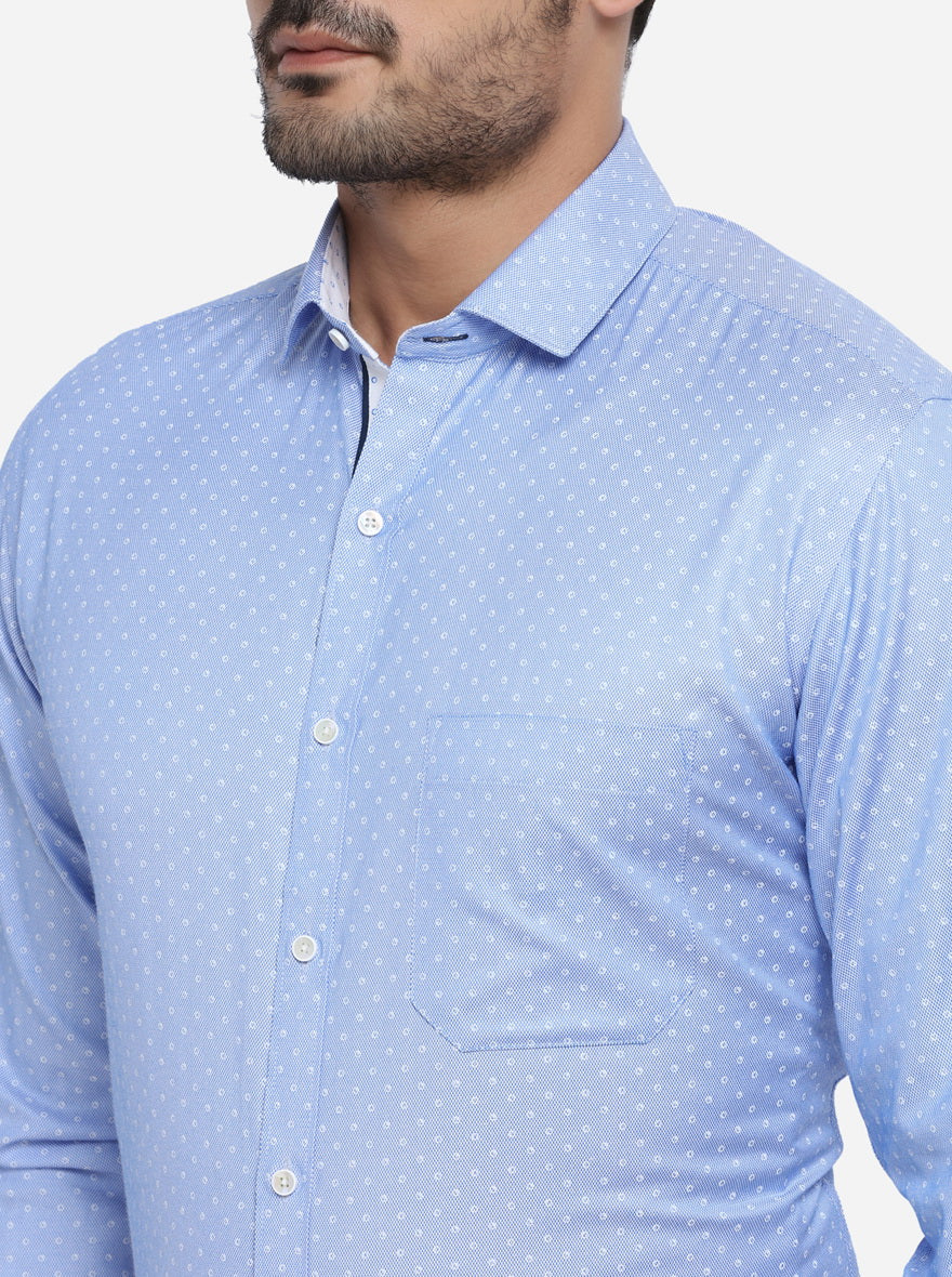 Blue & White Printed Slim Fit Party wear Shirt | Greenfibre