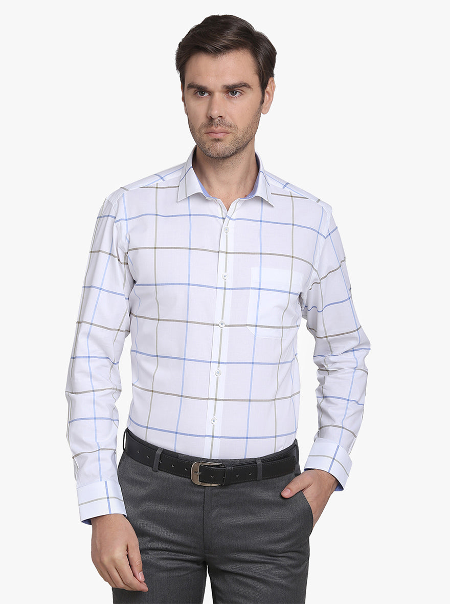 White & Blue Checked Slim Fit Formal Shirt | JadeBlue