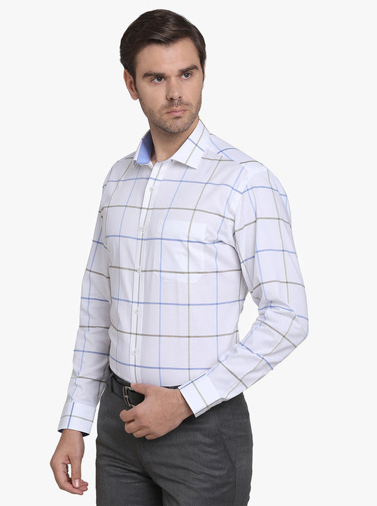 White & Blue Checked Slim Fit Formal Shirt | JadeBlue