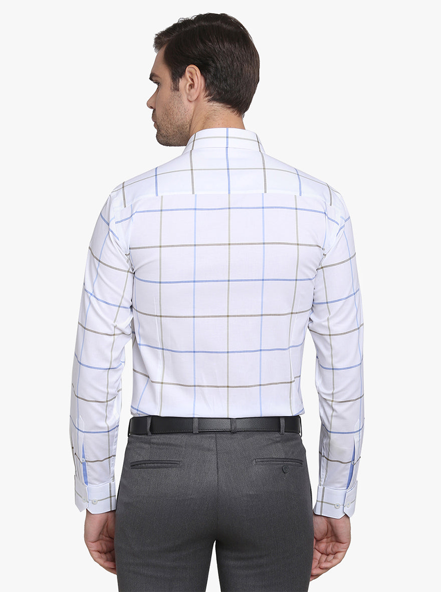 White & Blue Checked Slim Fit Formal Shirt | JadeBlue