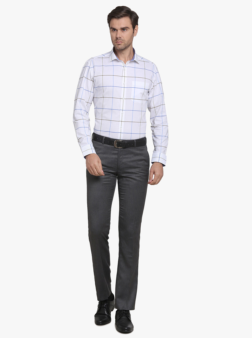 White & Blue Checked Slim Fit Formal Shirt | JadeBlue