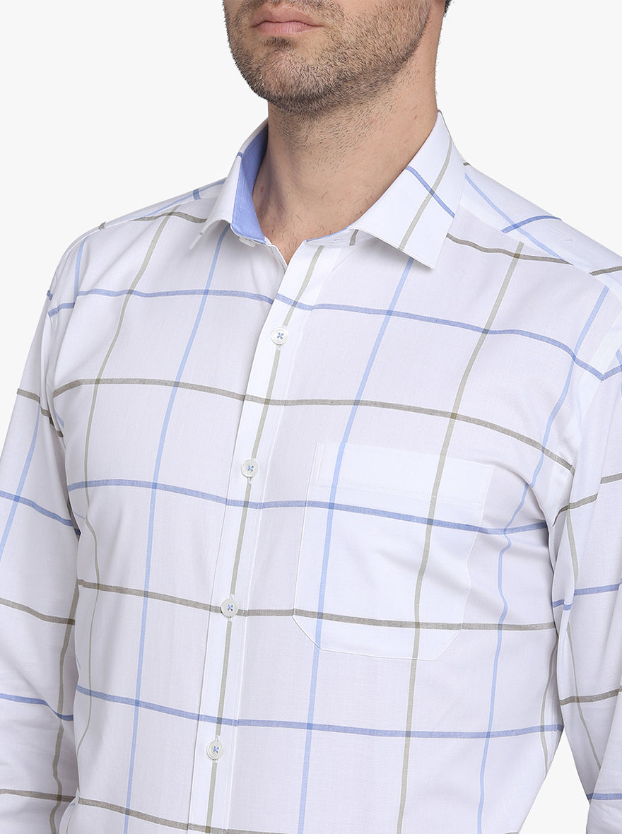 White & Blue Checked Slim Fit Formal Shirt | JadeBlue