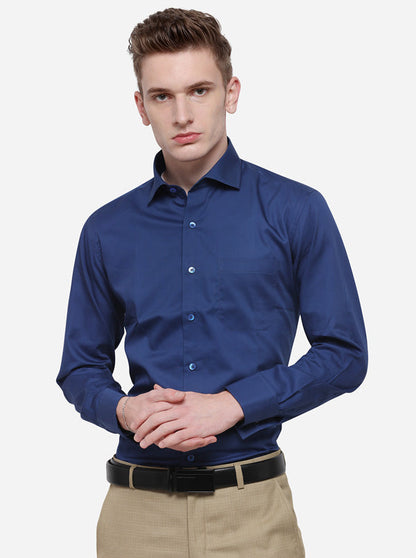 Dark Blue Solid Slim Fit Formal Shirt | Metal