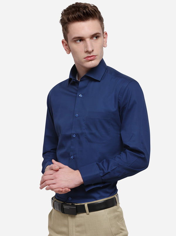 Dark Blue Solid Slim Fit Formal Shirt | Metal