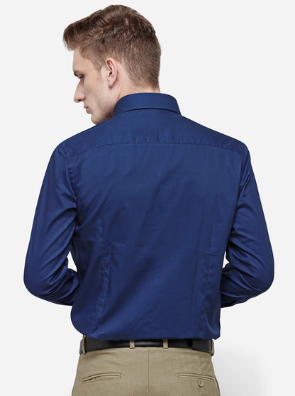 Dark Blue Solid Slim Fit Formal Shirt | Metal