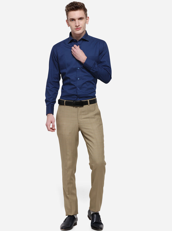 Dark Blue Solid Slim Fit Formal Shirt | Metal