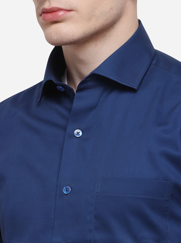Dark Blue Solid Slim Fit Formal Shirt | Metal