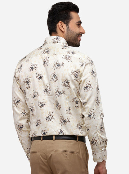 Cream Printed Slim Fit Formal Shirt | Greenfibre