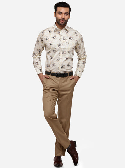 Cream Printed Slim Fit Formal Shirt | Greenfibre