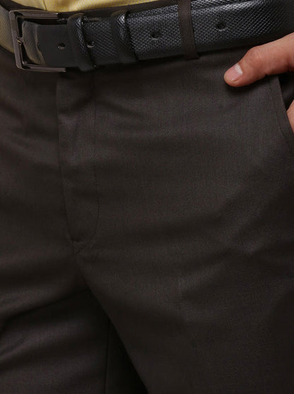 Brown Slim Fit Solid Formal Trouser | Greenfibre