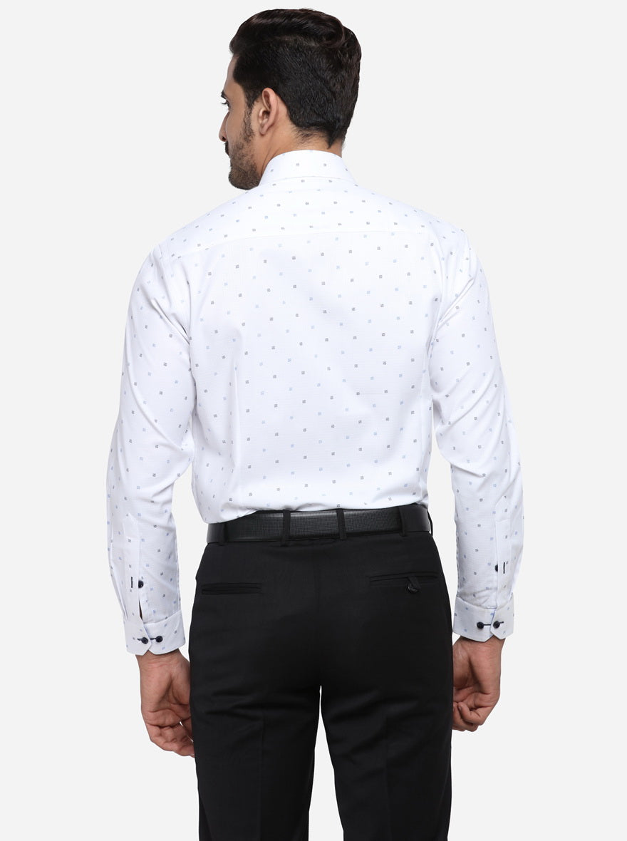 White & Blue Printed Slim Fit Party wear Shirt | Greenfibre