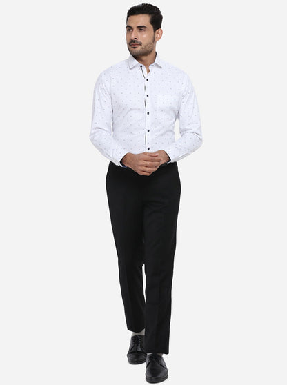 White & Blue Printed Slim Fit Party wear Shirt | Greenfibre