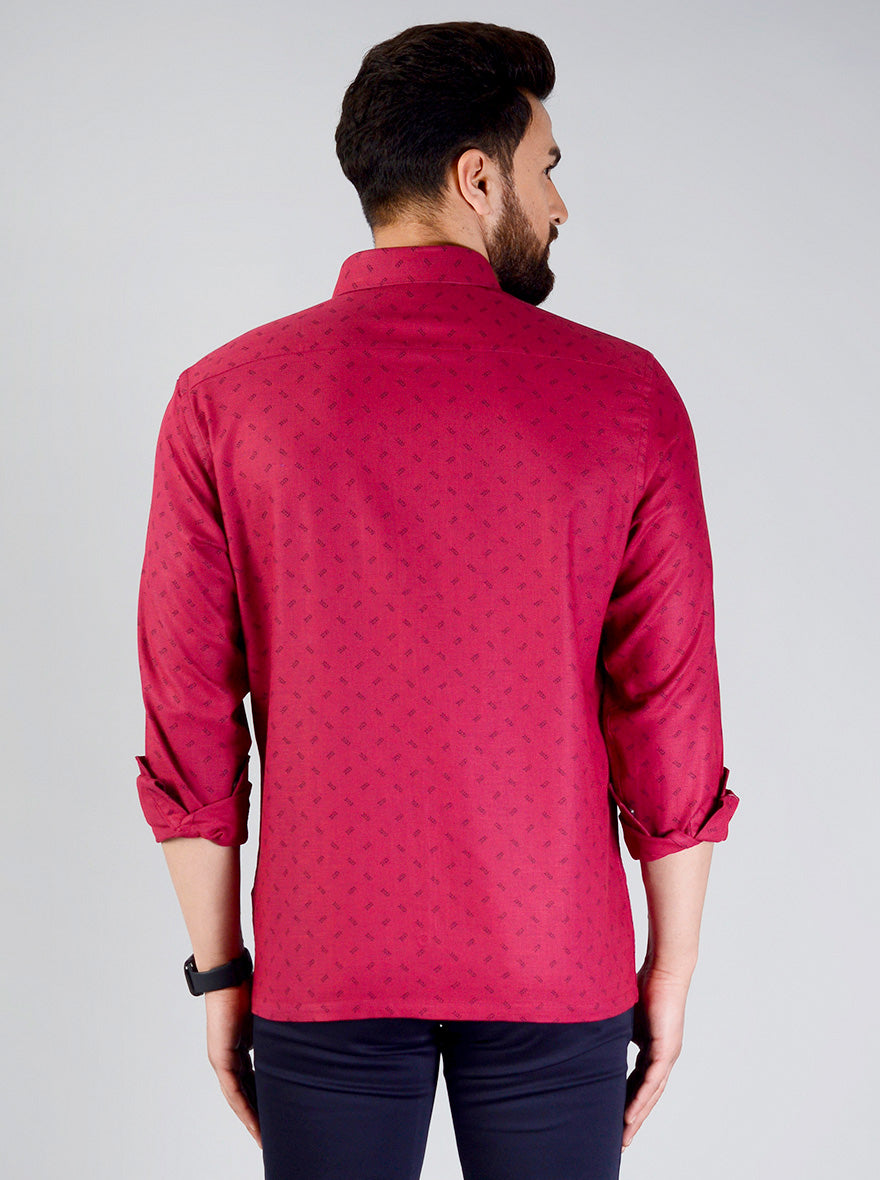 Maroon Printed Regular Fit Formal Shirt | JadeBlue