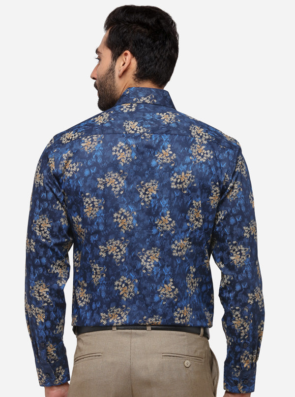 Blue Printed Slim Fit Formal Shirt | Greenfibre