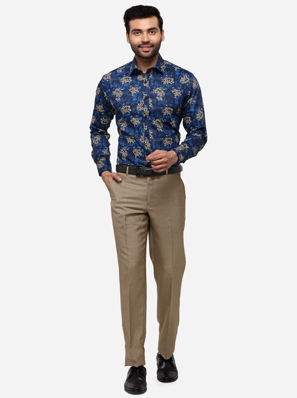 Blue Printed Slim Fit Formal Shirt | Greenfibre