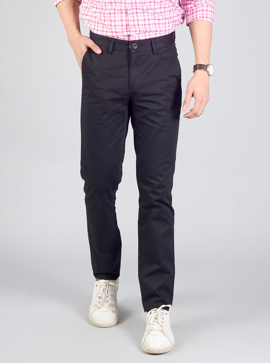 Black Self Textured Slim Fit Casual Trouser | JB Sport