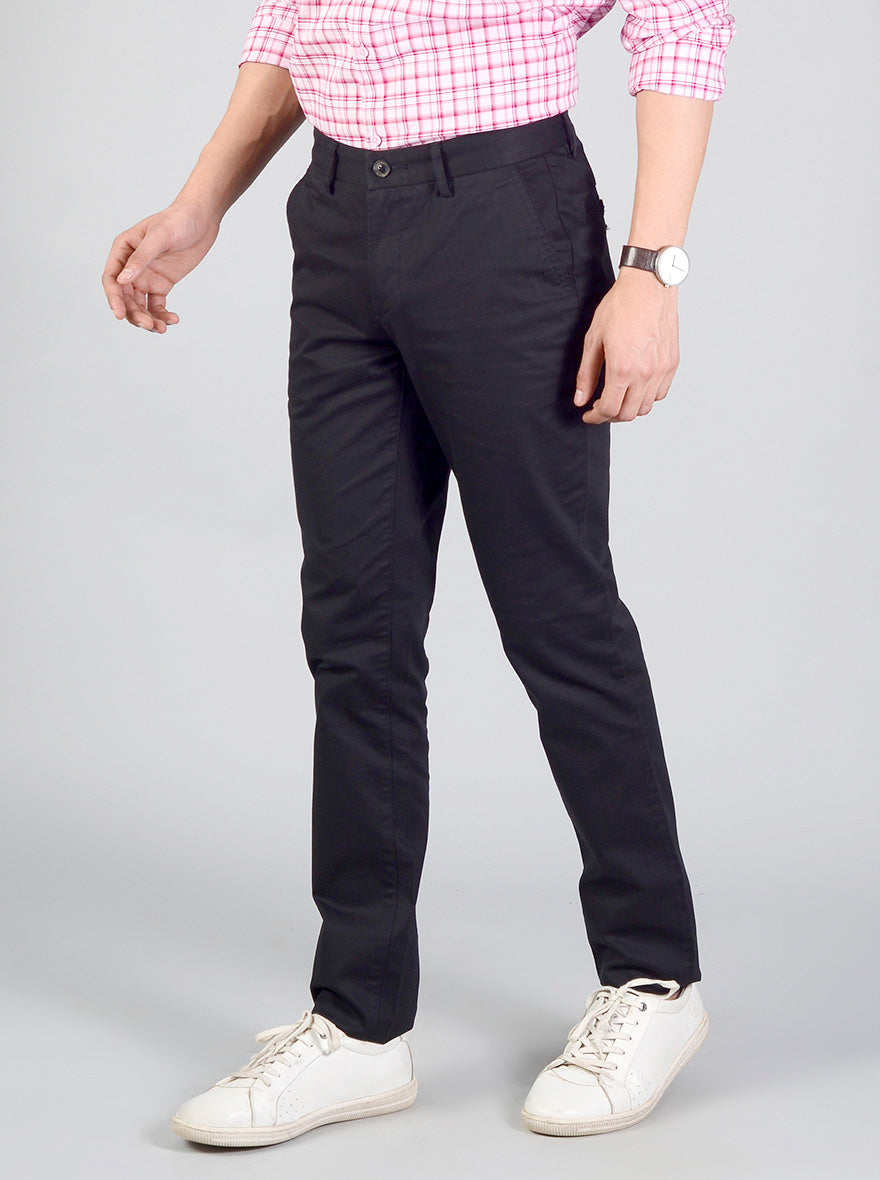 Black Self Textured Slim Fit Casual Trouser | JB Sport