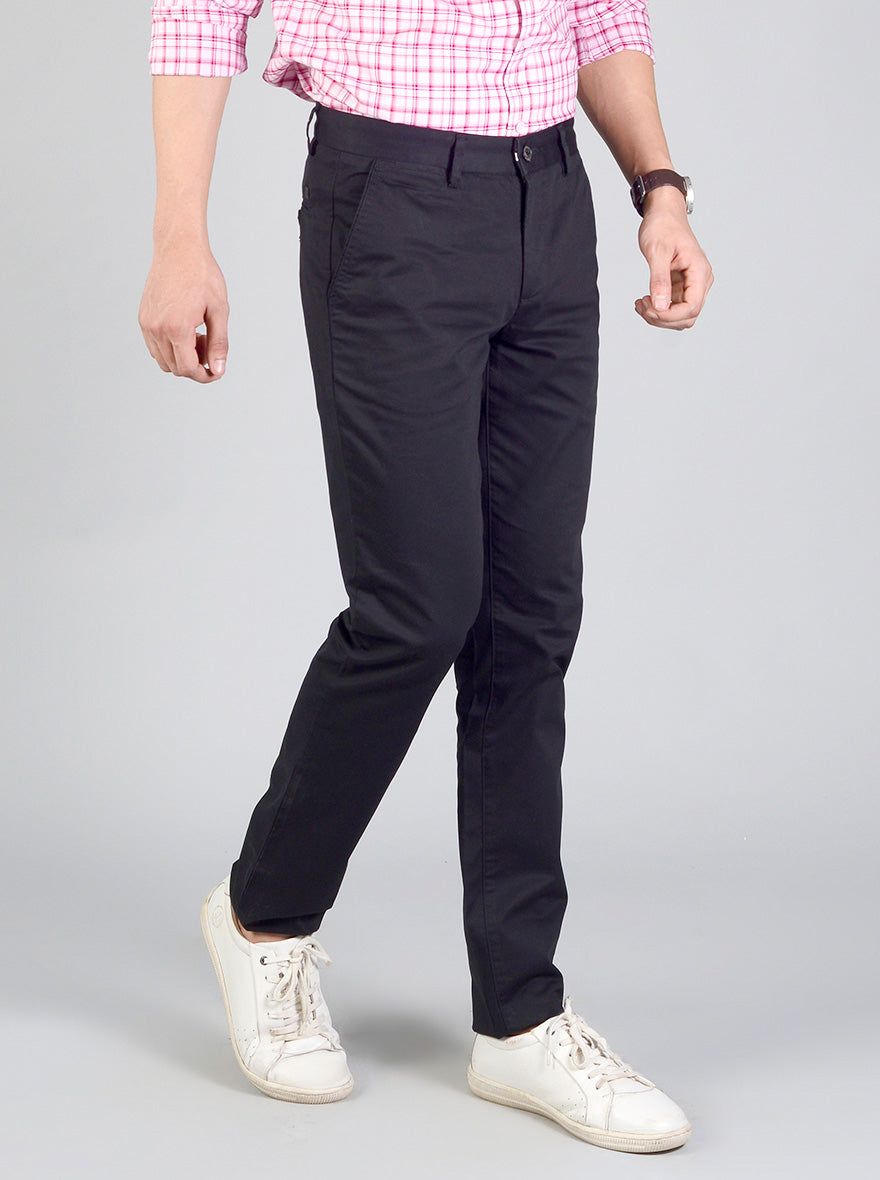 Black Self Textured Slim Fit Casual Trouser | JB Sport