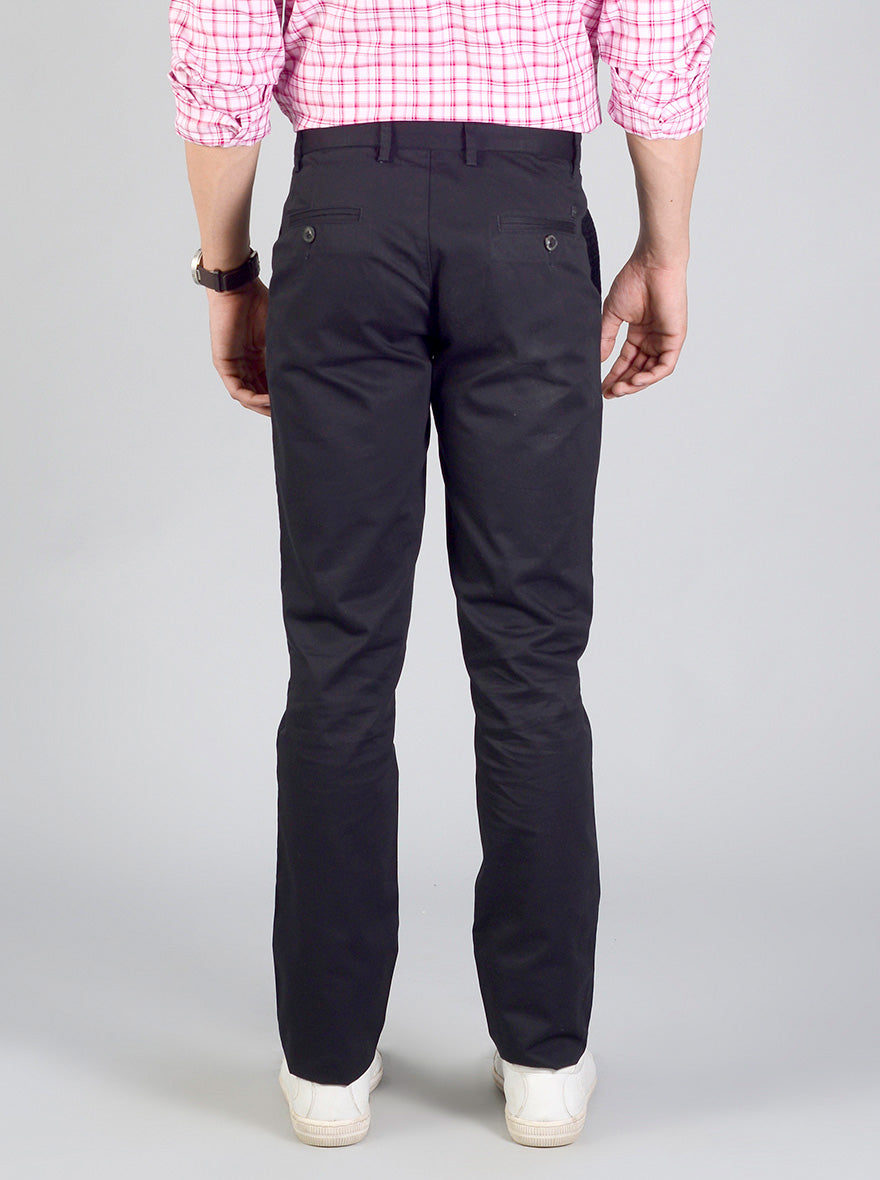 Black Self Textured Slim Fit Casual Trouser | JB Sport