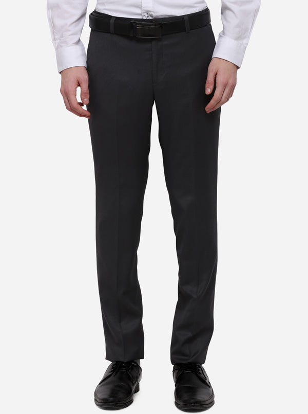 Grey Solid Slim Fit Formal Trouser | Metal