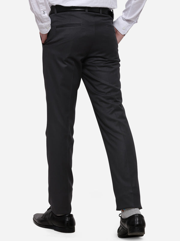 Grey Solid Slim Fit Formal Trouser | Metal