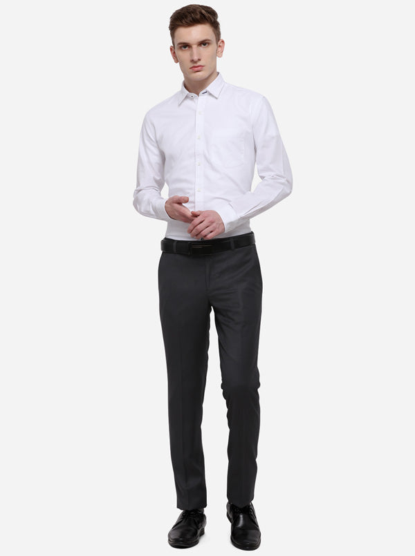 Grey Solid Slim Fit Formal Trouser | Metal