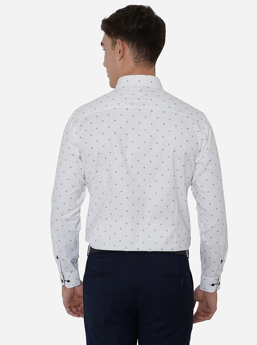 White & Red Printed Slim Fit Party wear Shirt | Greenfibre