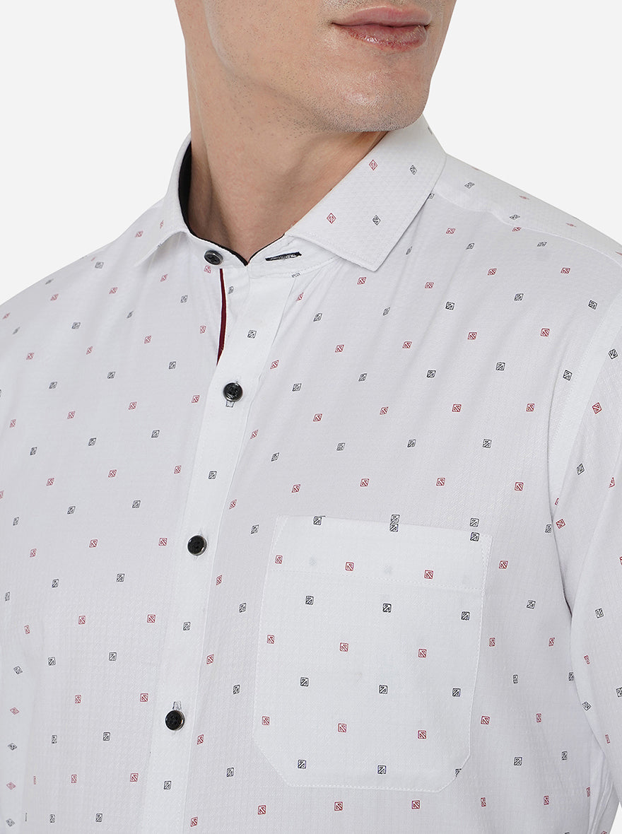 White & Red Printed Slim Fit Party wear Shirt | Greenfibre