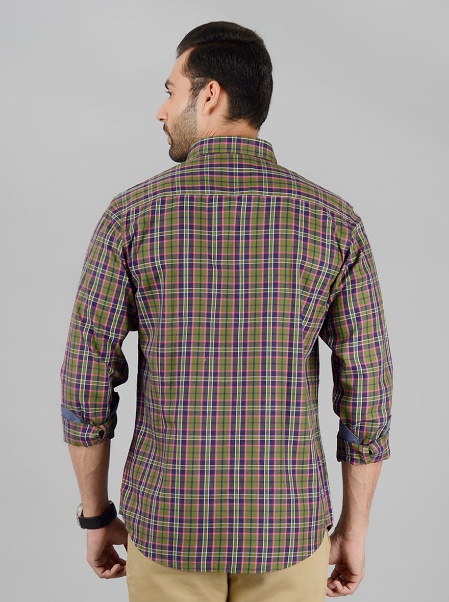 Green and Blue Checked Slim Fit Casual Shirt | Greenfibre