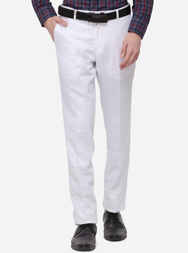 White Solid Slim Fit Formal Trouser | JB Studio