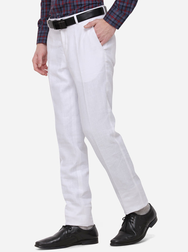 White Solid Slim Fit Formal Trouser | JB Studio