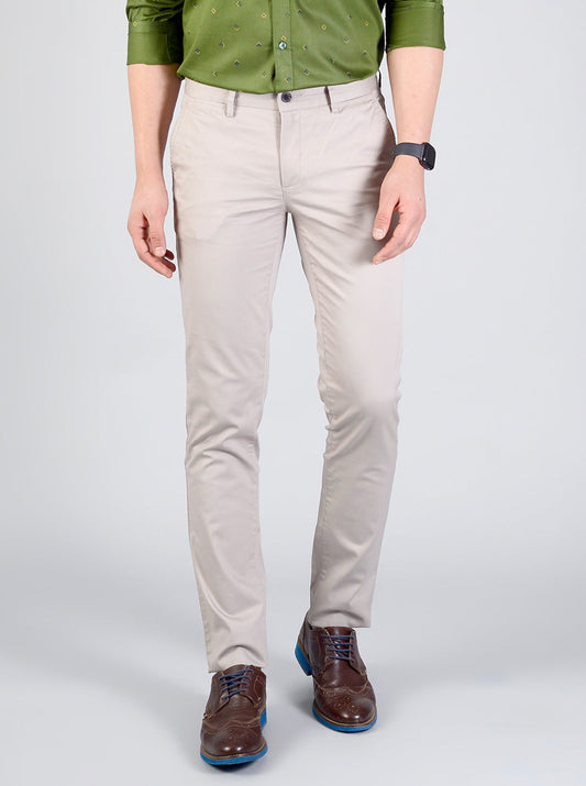 Light Grey Self Textured Slim Fit Casual Trouser | JB Sport