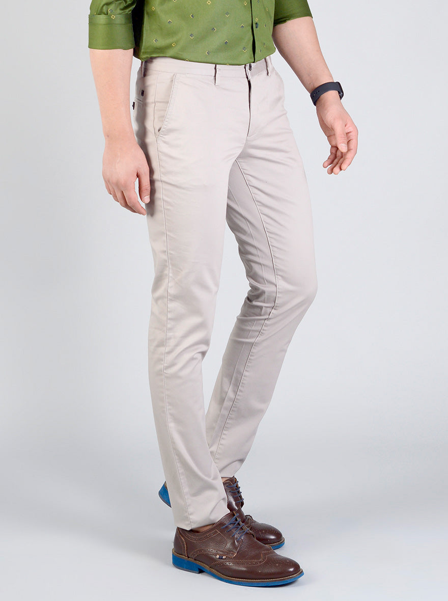 Light Grey Self Textured Slim Fit Casual Trouser | JB Sport