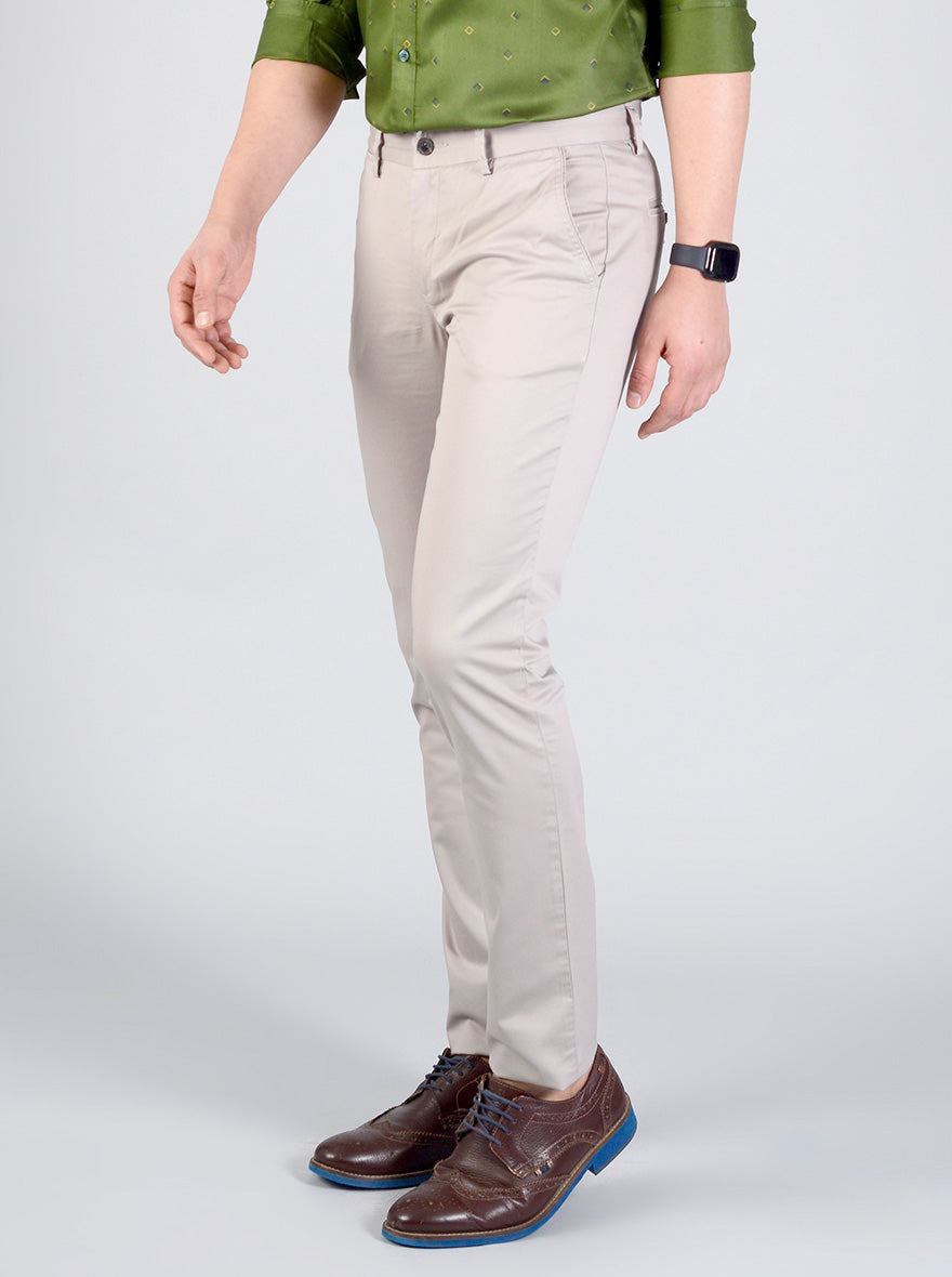 Light Grey Self Textured Slim Fit Casual Trouser | JB Sport