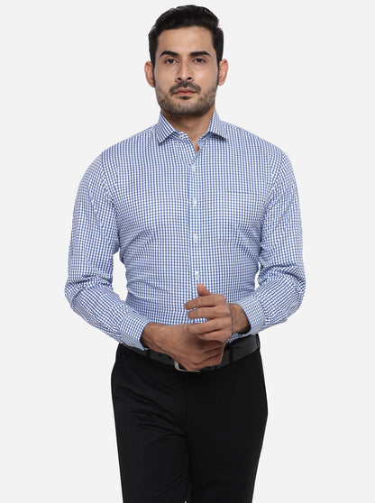 Blue & White Checked Regular Fit Formal Shirt | Greenfibre