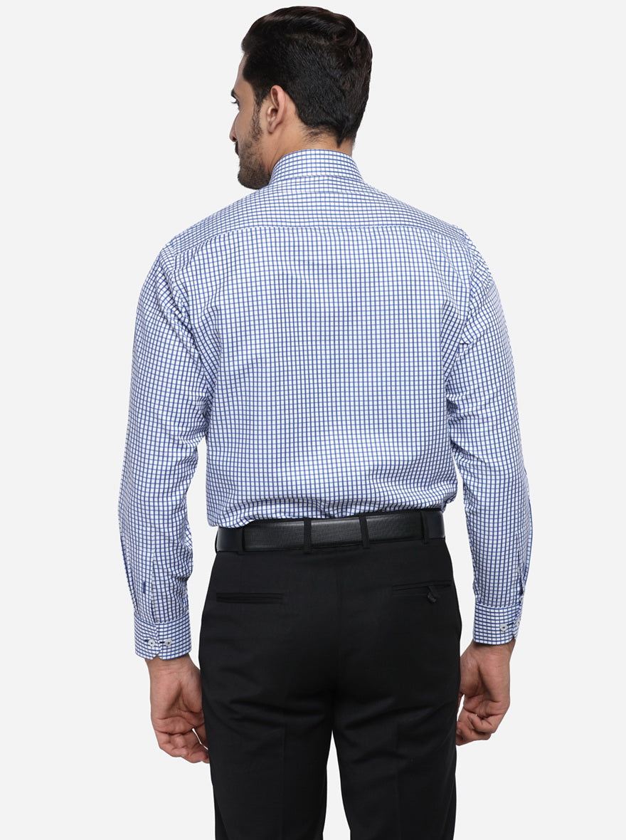 Blue & White Checked Regular Fit Formal Shirt | Greenfibre