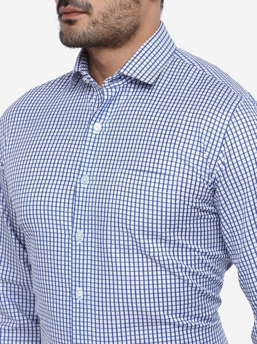 Blue & White Checked Regular Fit Formal Shirt | Greenfibre