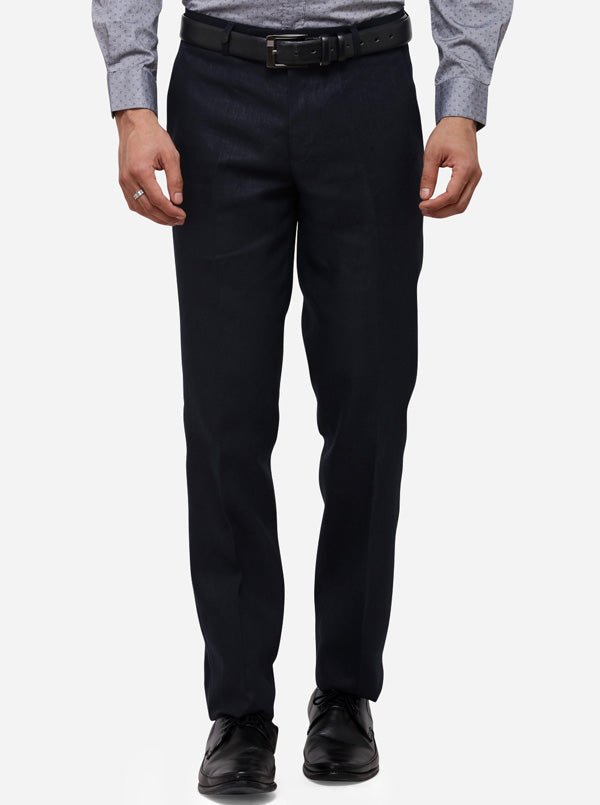 Navy Blue Solid Slim Fit Formal Trouser | JB Studio